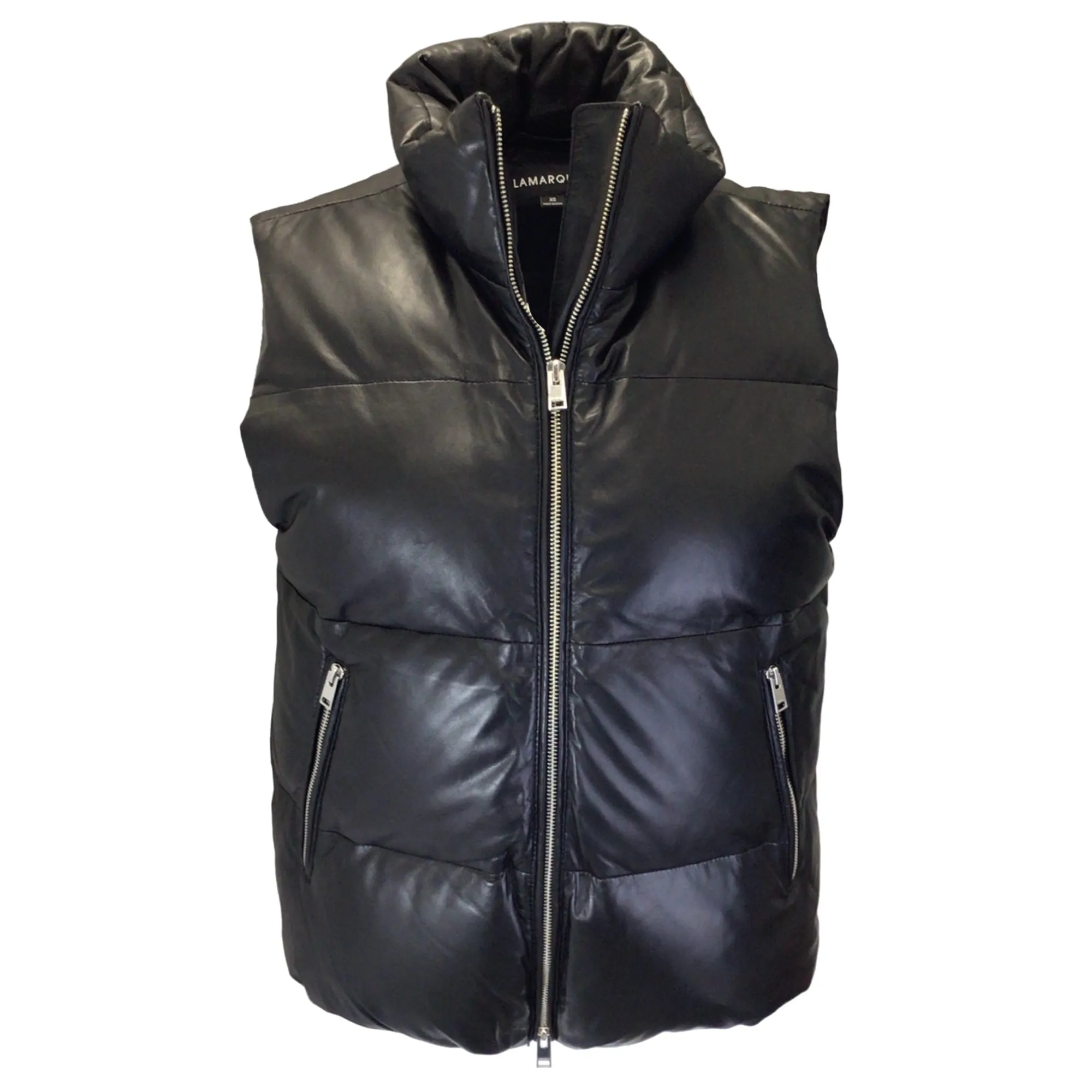 LAMARQUE Hinna Black Lambskin Leather Down Puffer Vest