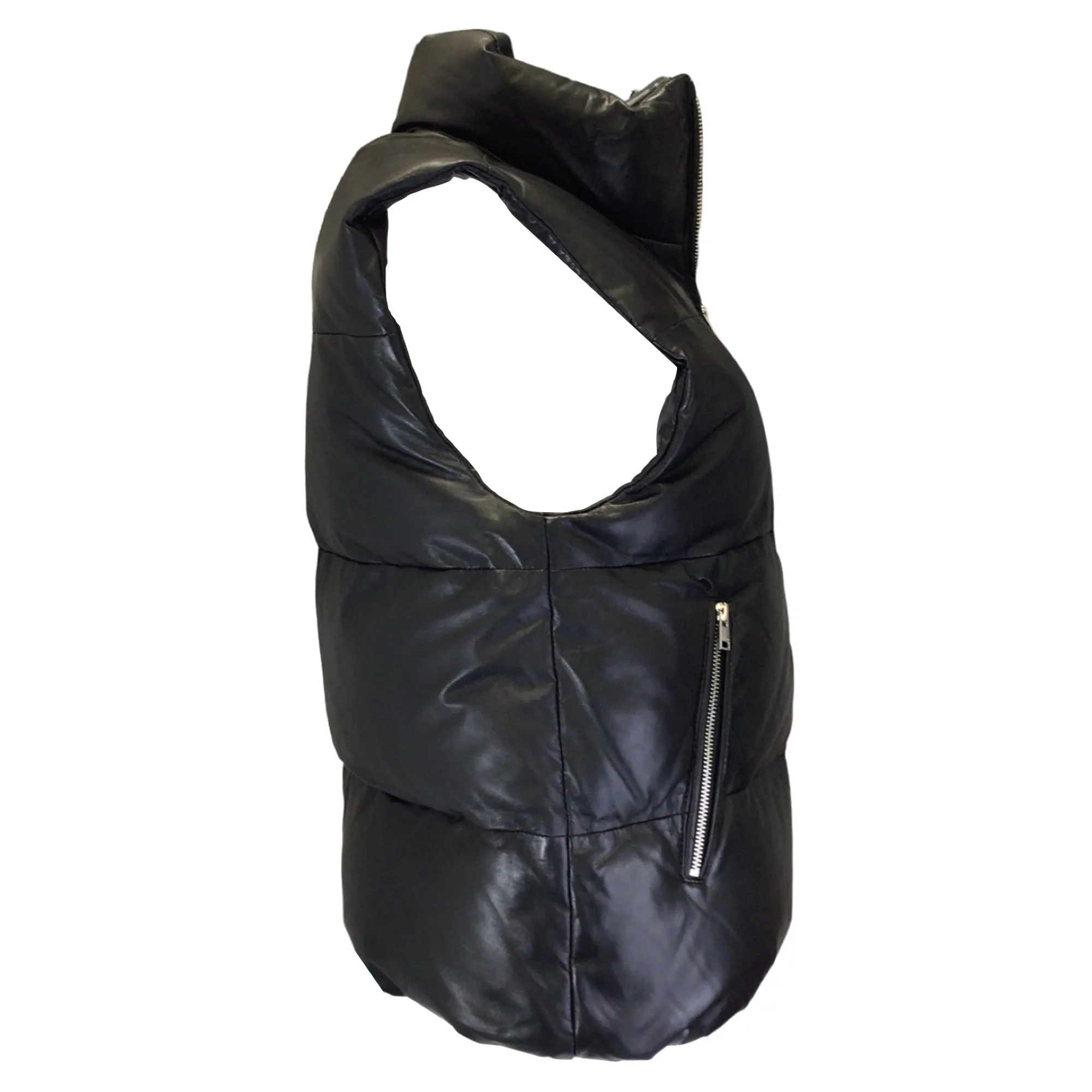 LAMARQUE Hinna Black Lambskin Leather Down Puffer Vest