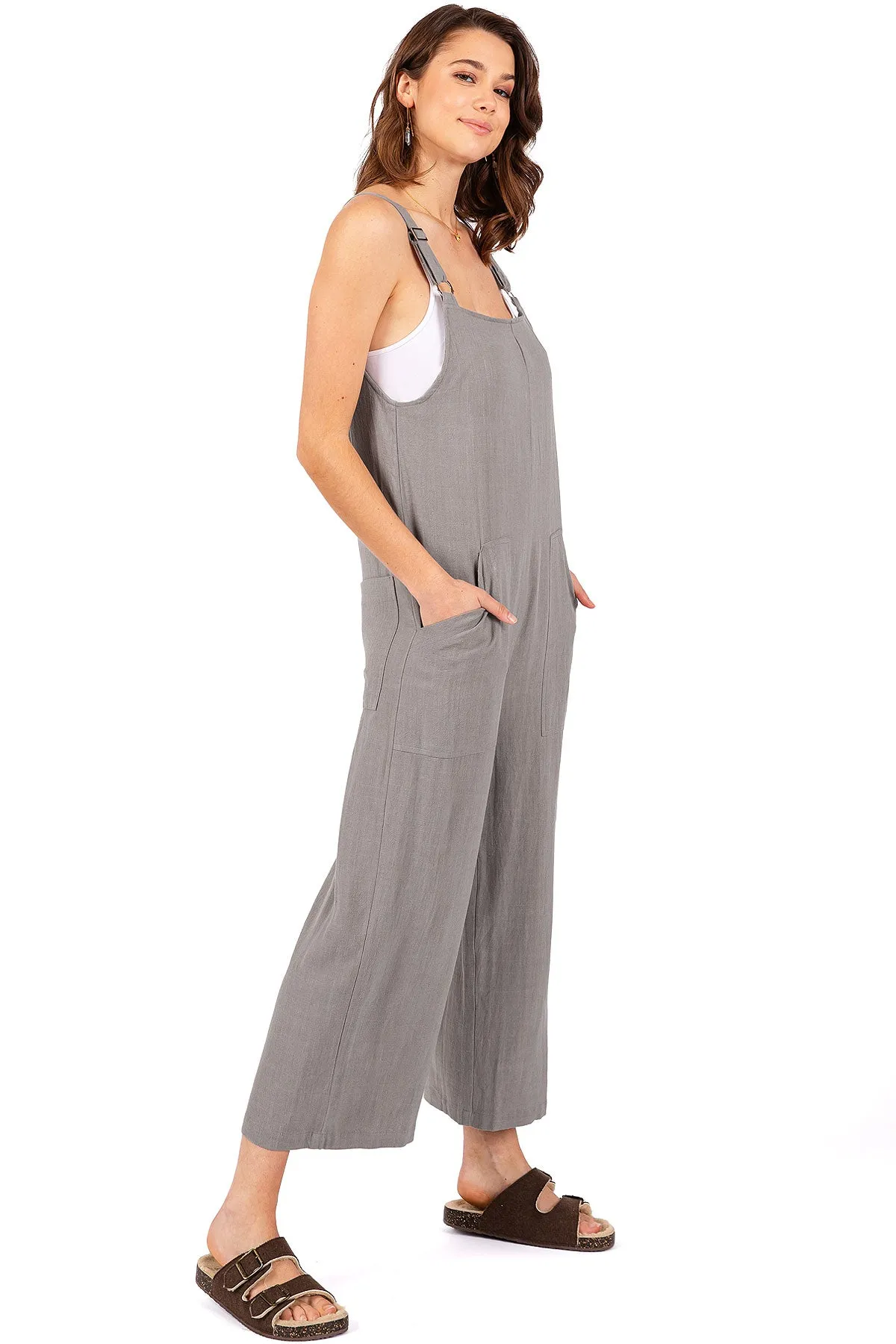 Lana Roux Crop Wide-Leg Linen Jumpsuit