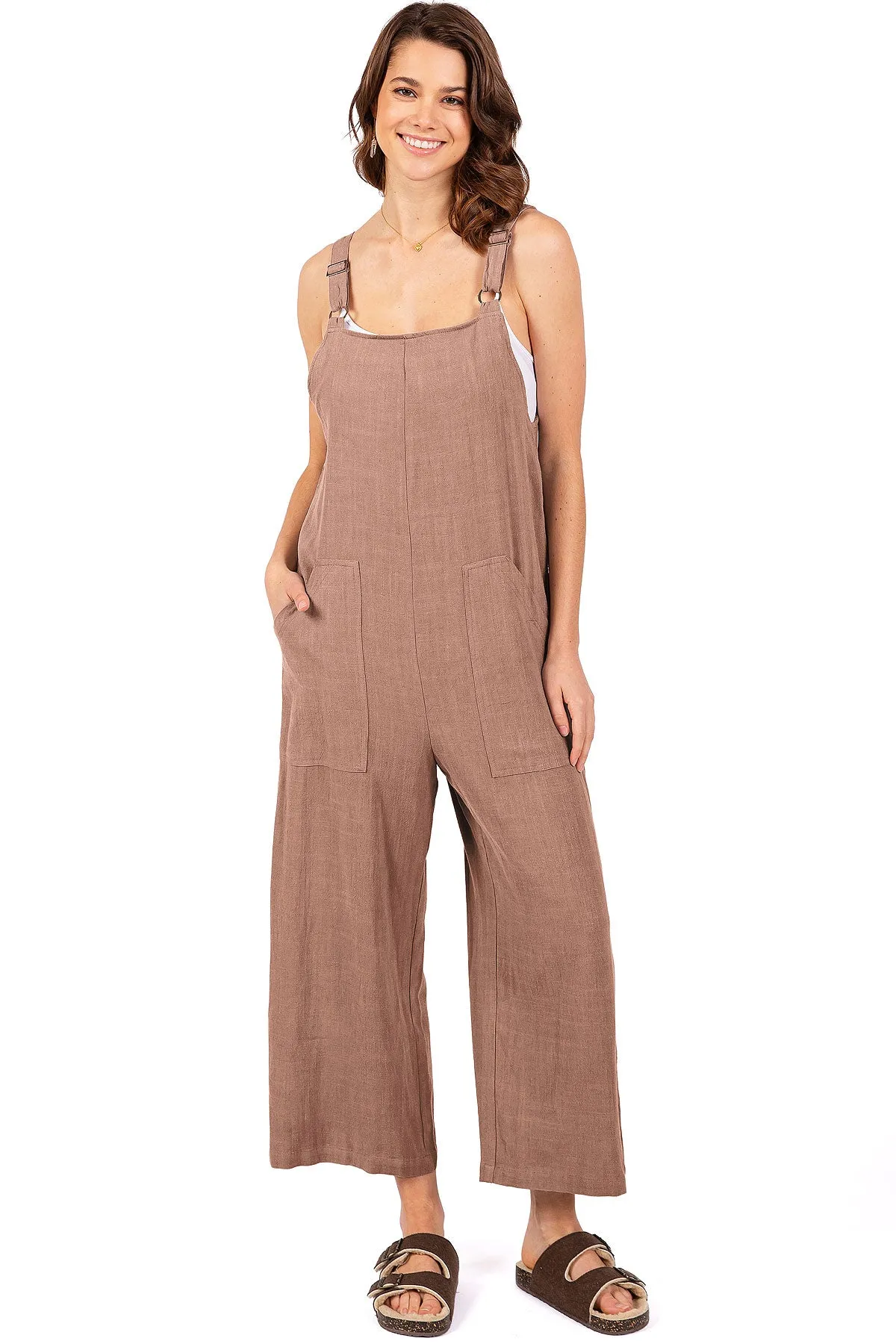 Lana Roux Crop Wide-Leg Linen Jumpsuit