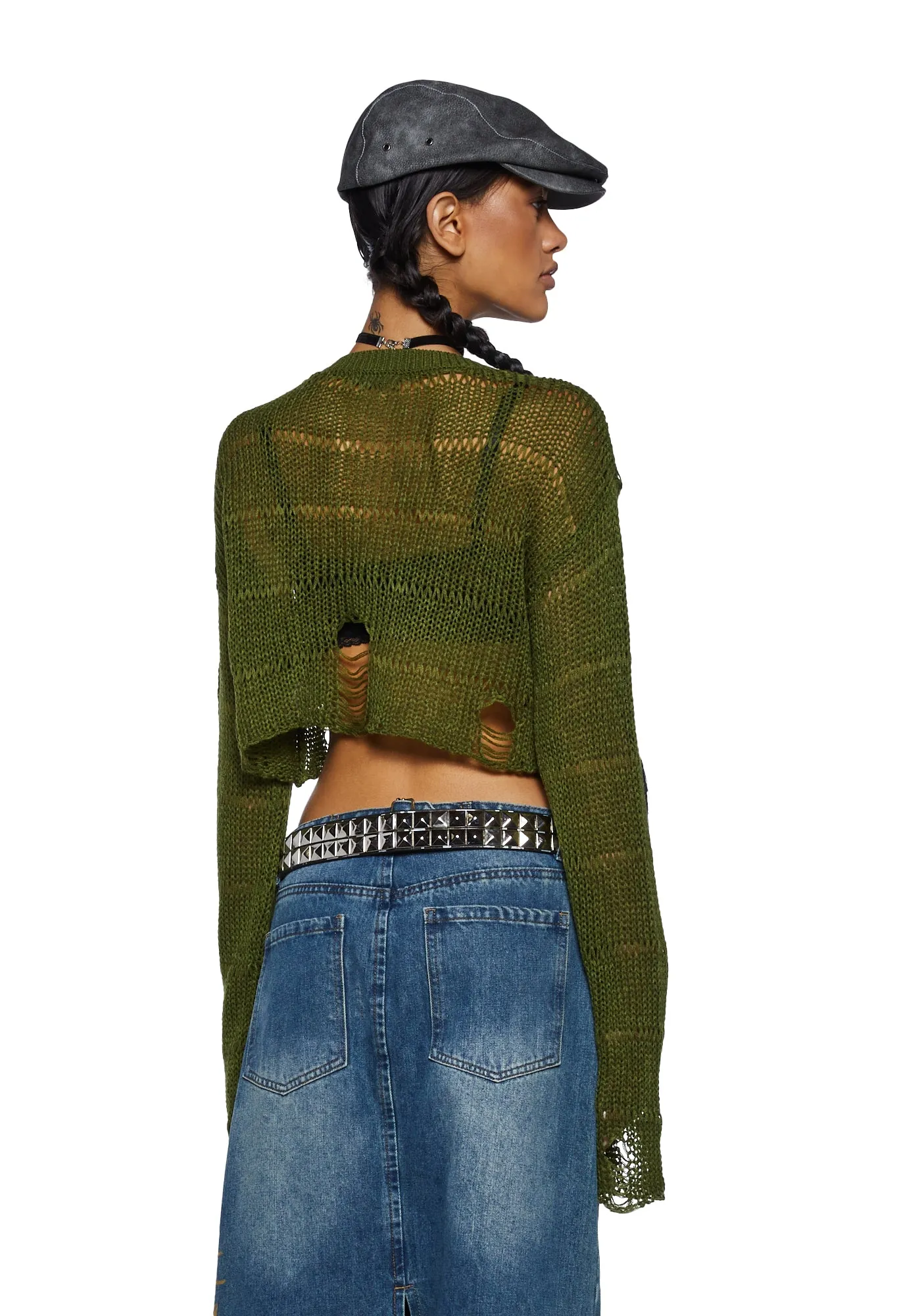 Melancholic Melody Crop Sweater - Olive