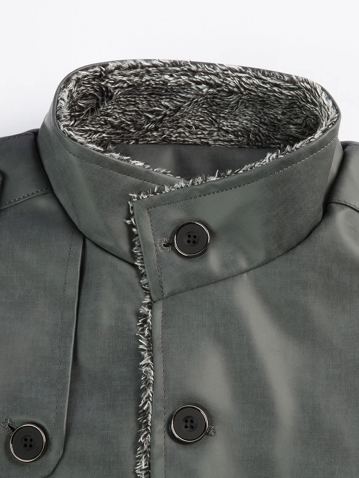 Men's Epaulet Design Stand Collar Single Breasted Coat