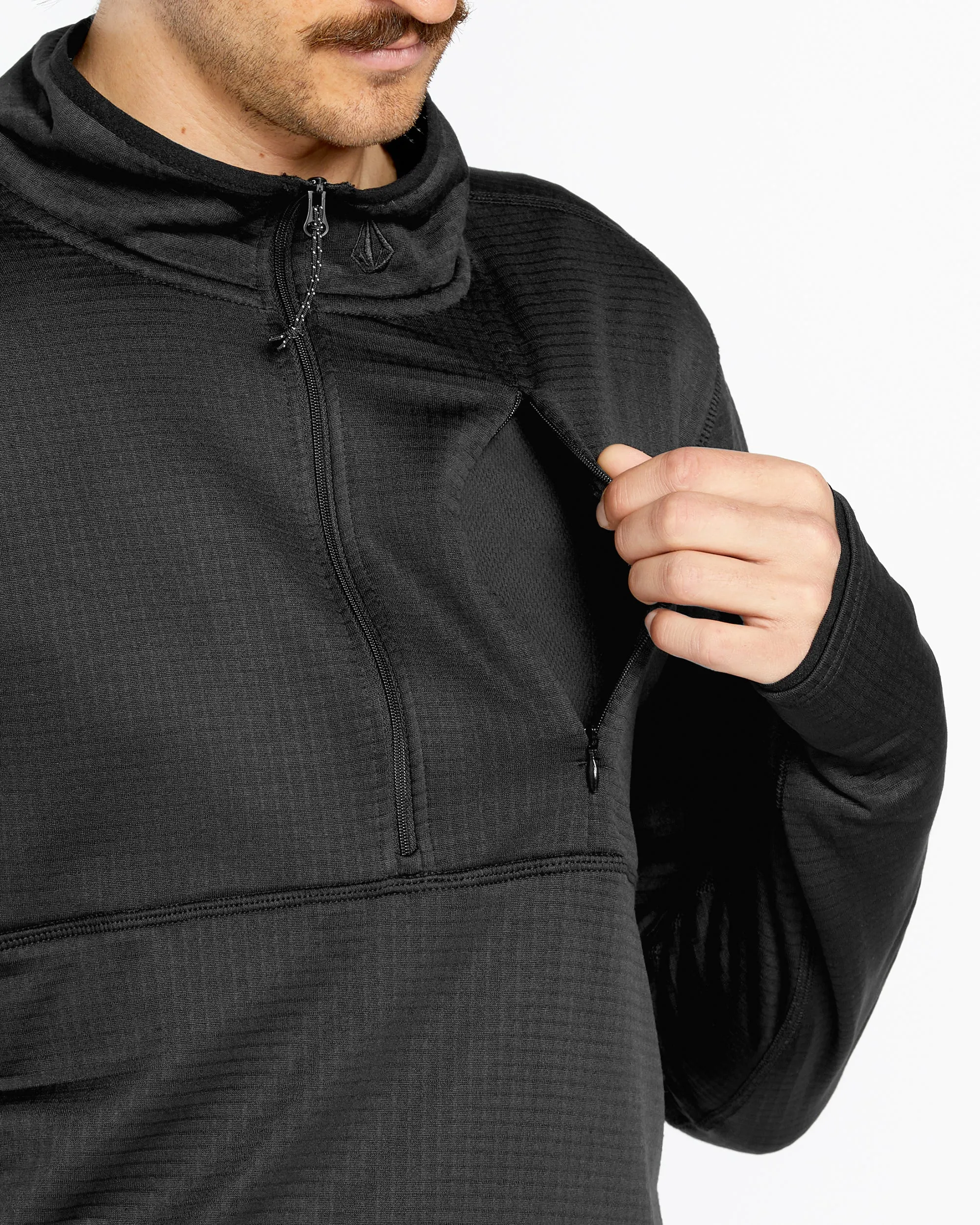 Mens Gridlock Mock Neck Fleece - Black