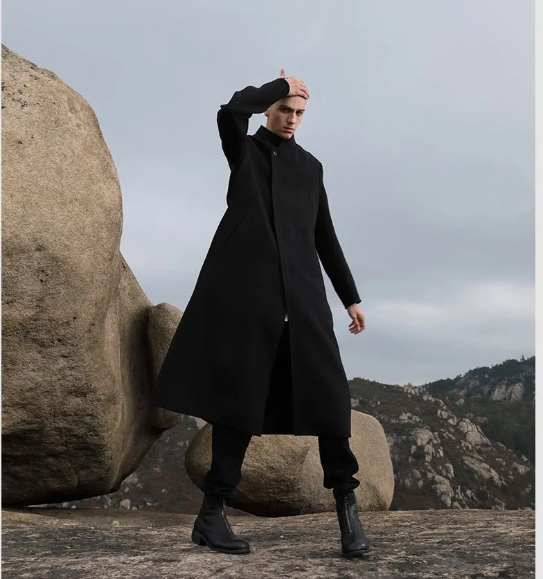 Men's Mid-length Comfortable Jacket Stand-up Collar Woolen Coat