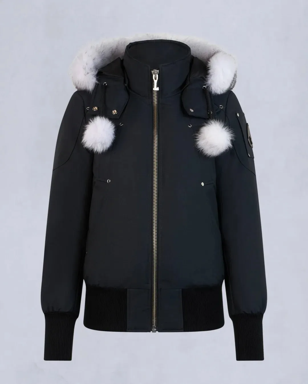 Optimized Title: Moose Knuckles Original Debbie Bomber Jacket with Shearling and Pom Pom Details - Style M32LB002S