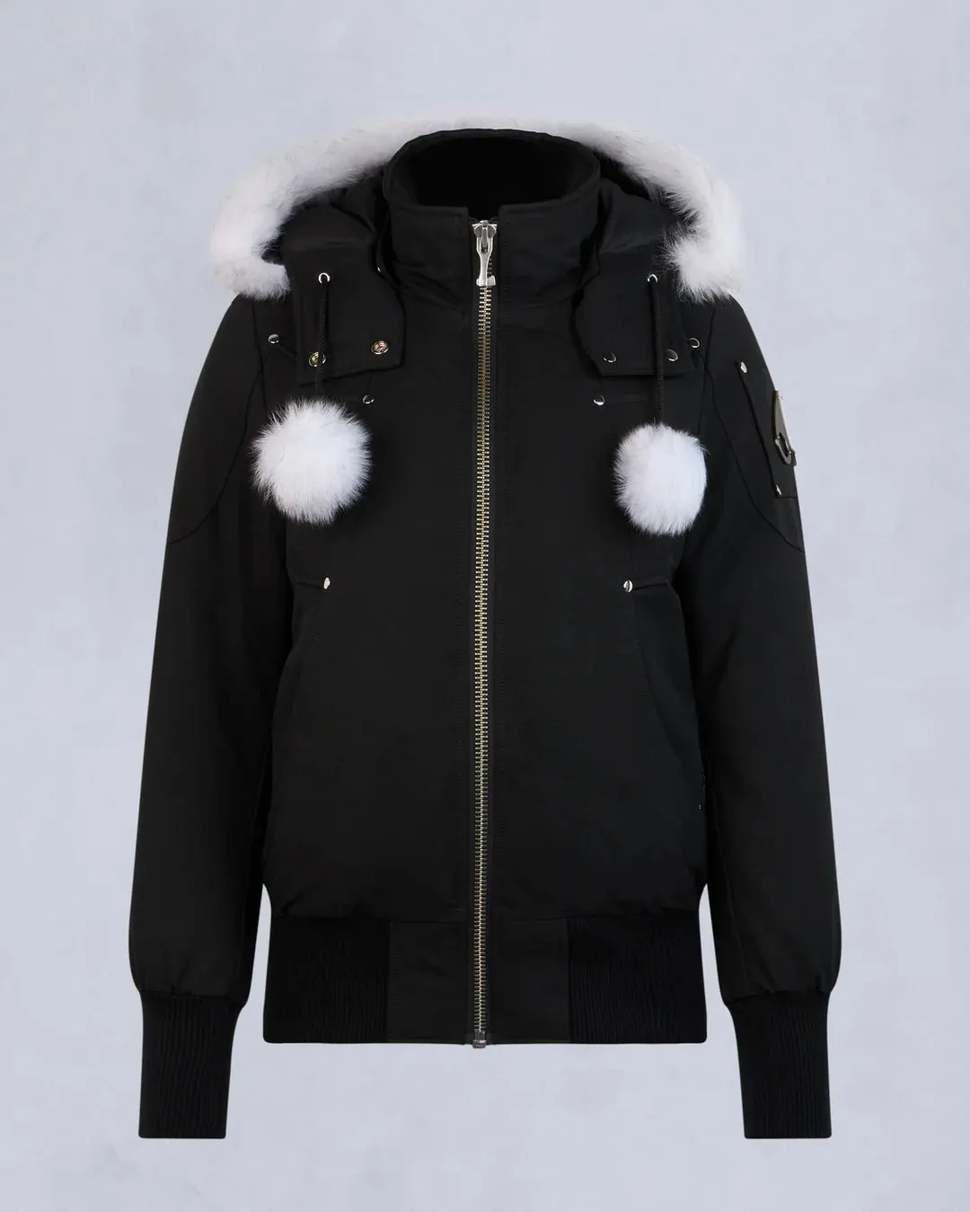 Optimized Title: Moose Knuckles Original Debbie Bomber Jacket with Shearling and Pom Pom Details - Style M32LB002S