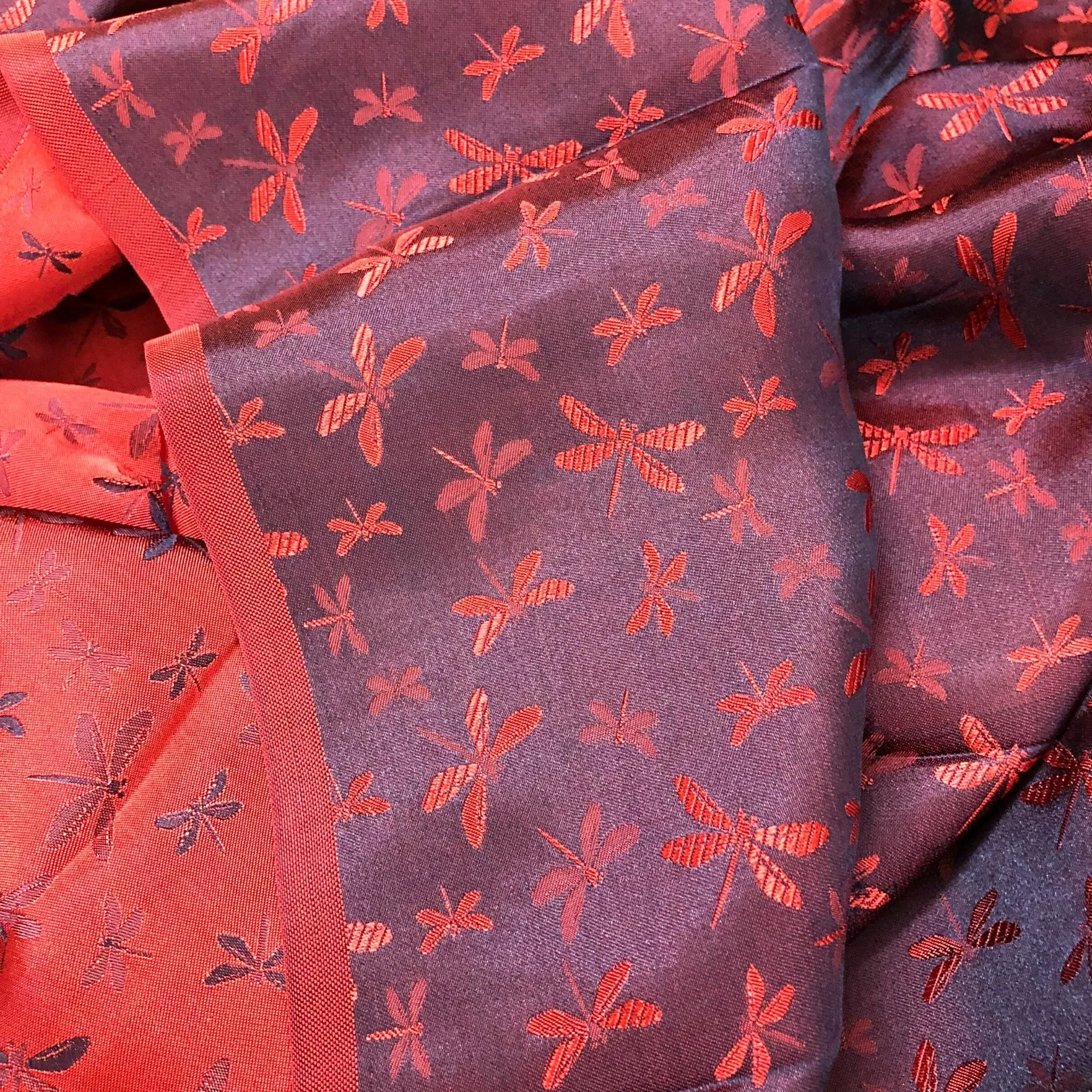 Mulberry Silk Pattern Fabric – Dragonfly Pattern – Silk for Sewing – Red Pattern Silk Fabric