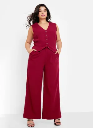 Office Babe Wide Leg Trousers - Burgundy