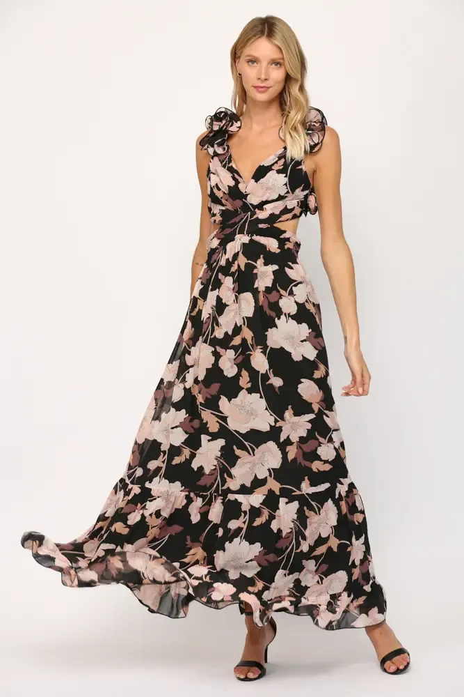 Paris Nights Floral Ruffled Maxi Dress