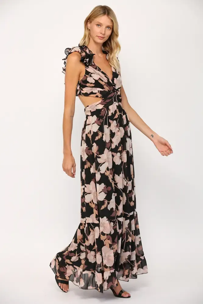 Paris Nights Floral Ruffled Maxi Dress