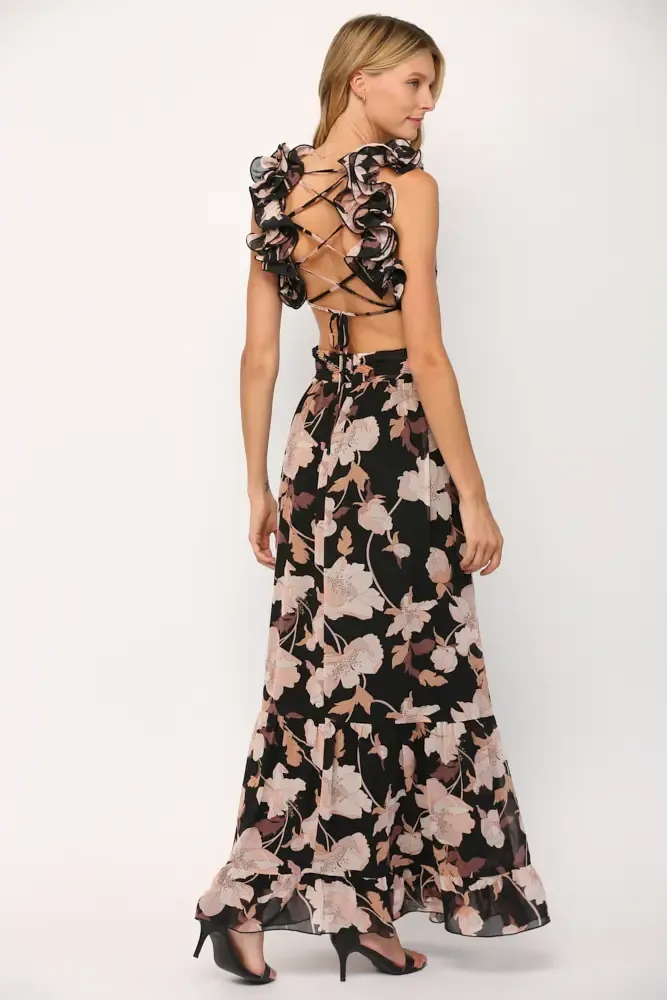 Paris Nights Floral Ruffled Maxi Dress