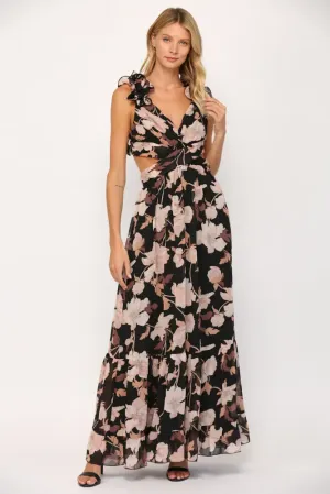 Paris Nights Floral Ruffled Maxi Dress