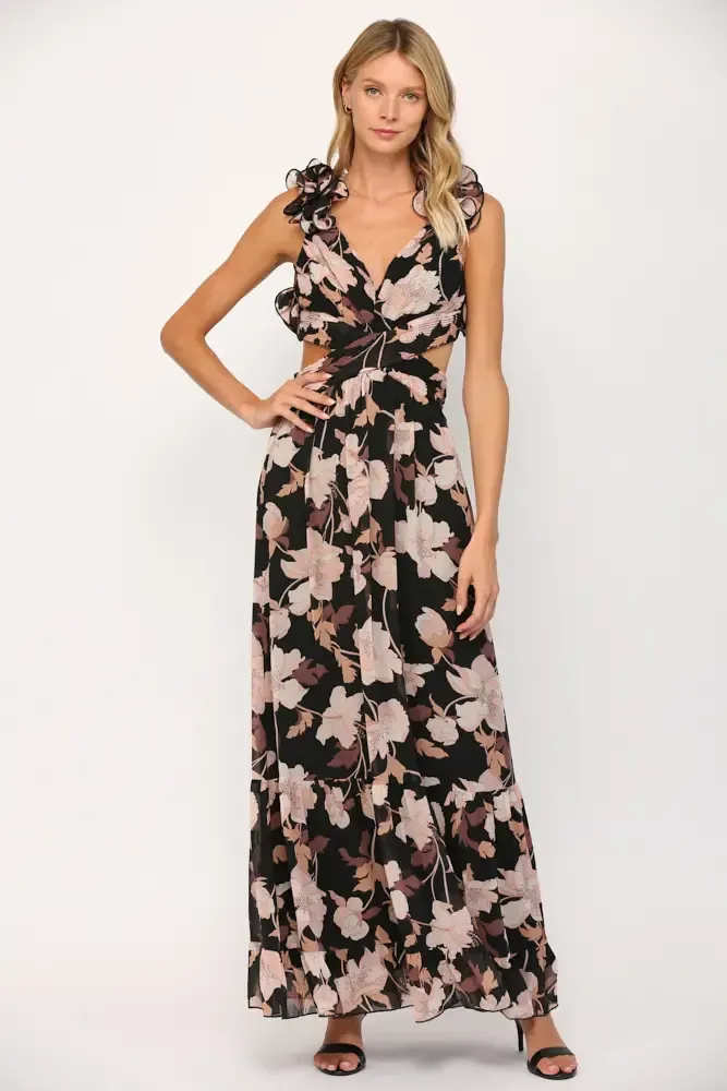 Paris Nights Floral Ruffled Maxi Dress