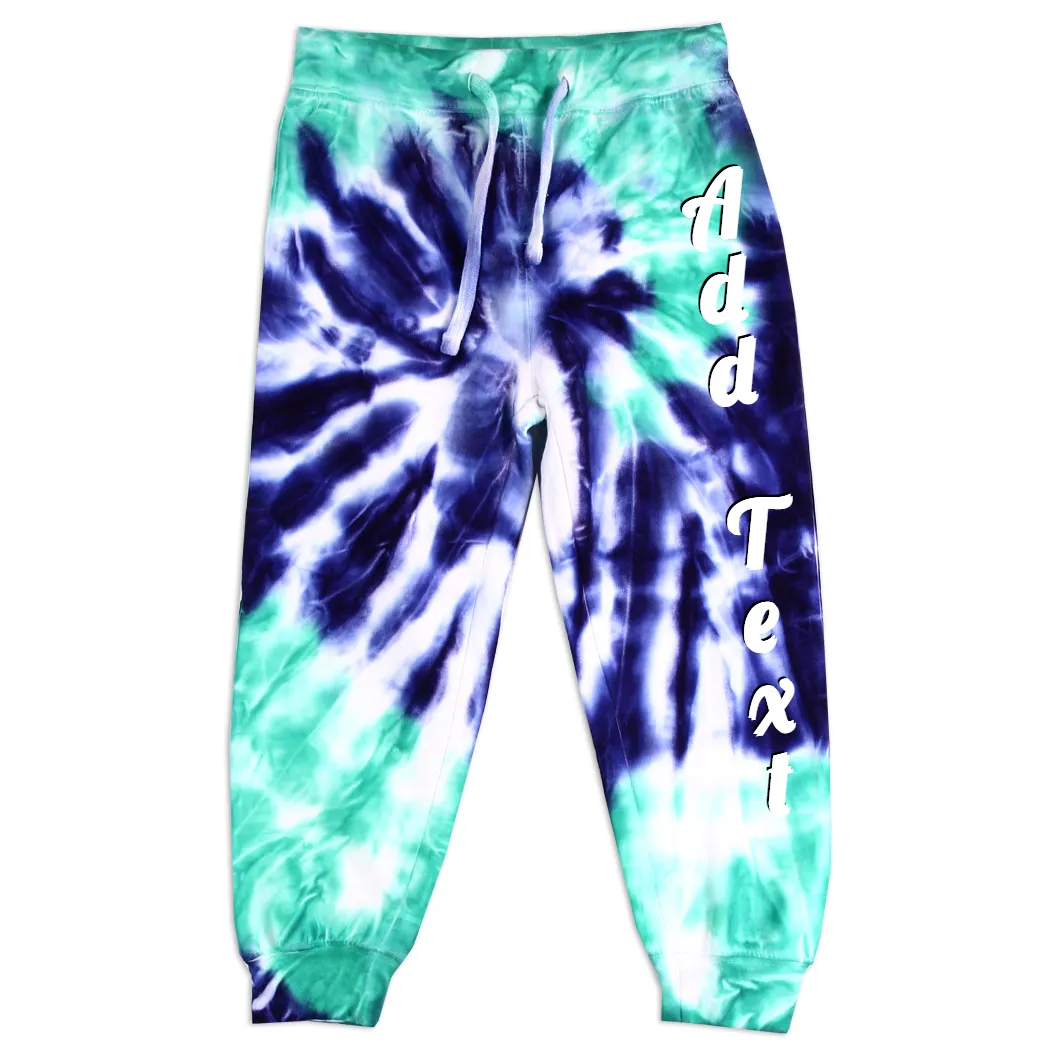 Personalized Neon Tie Dye Fleece Jogger Pants - Mint/Navy