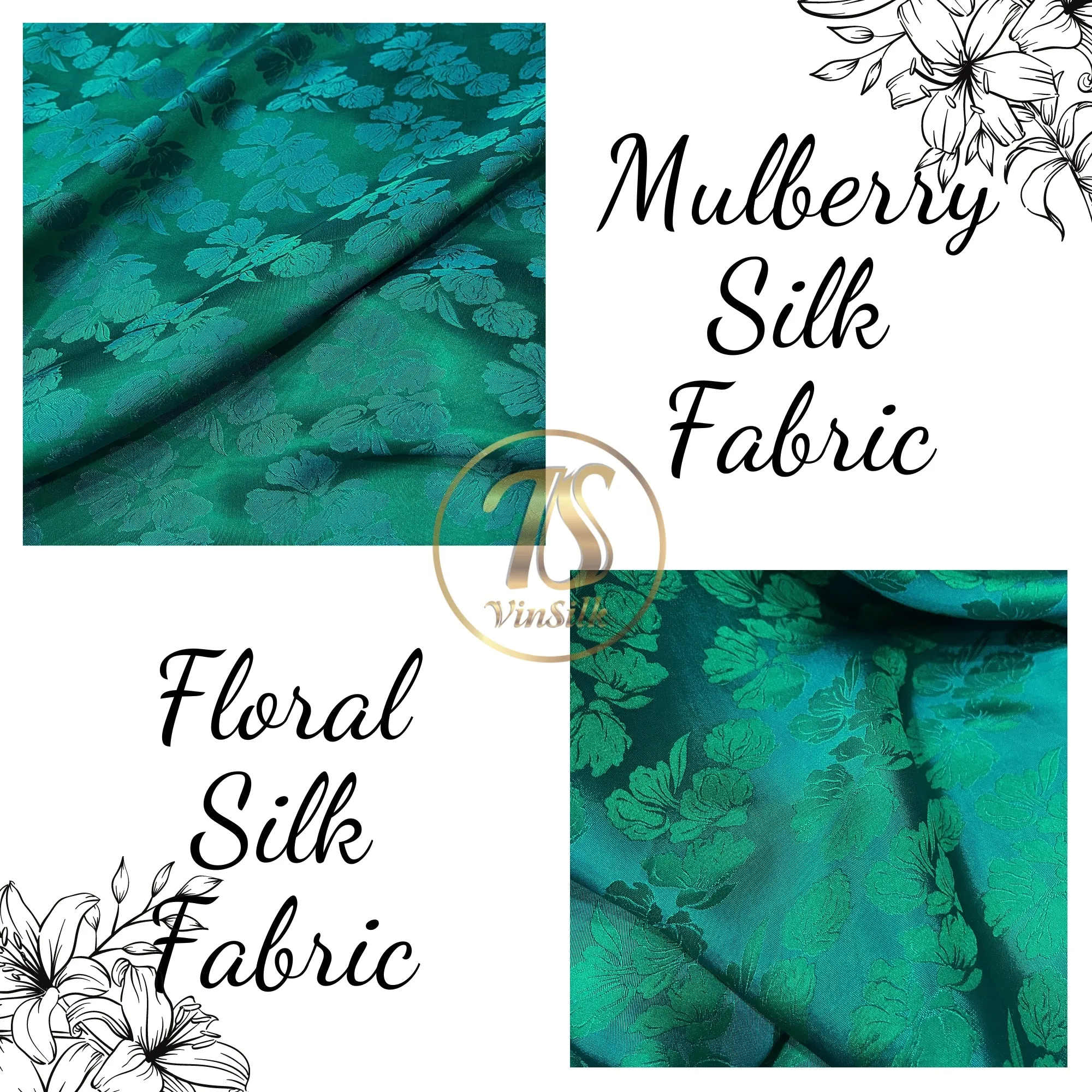 PURE MULBERRY SILK fabric by the yard - Green floral silk fabric - Handmade fabric – Dress making – Silk for sewing - Gift for women