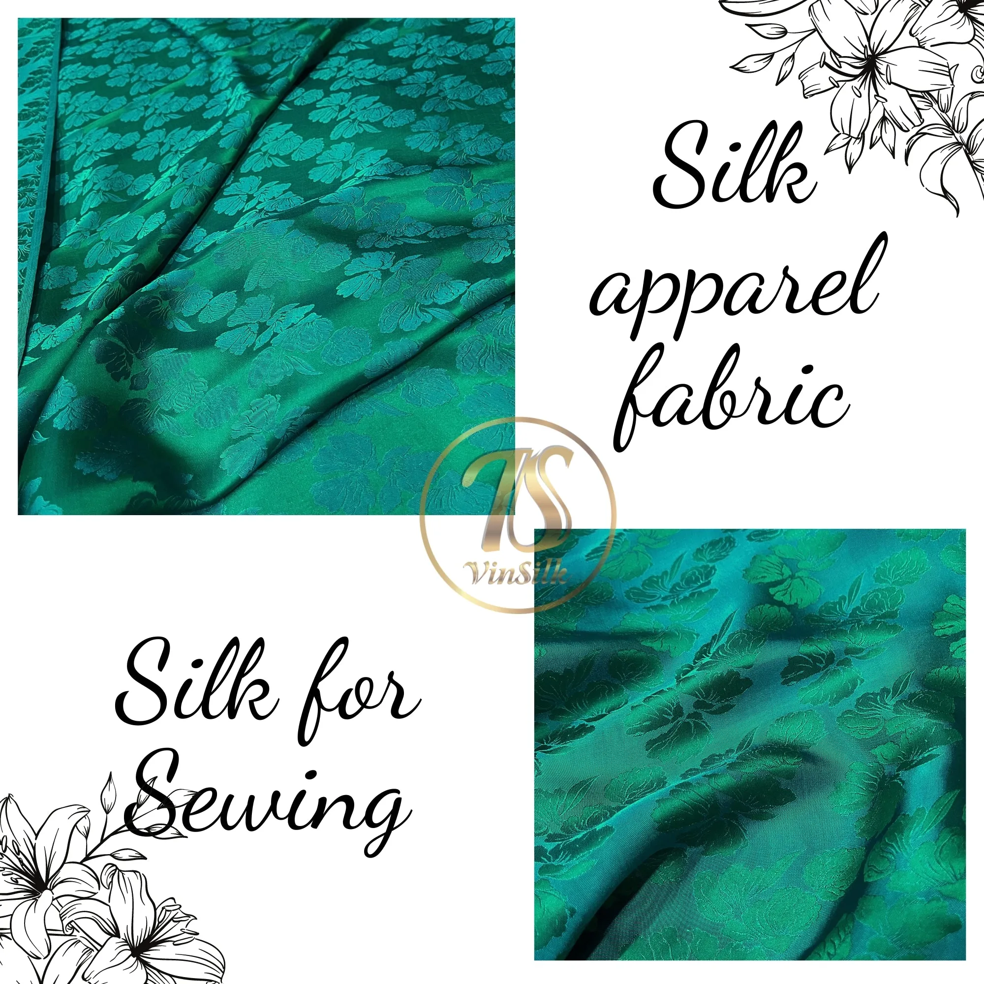 PURE MULBERRY SILK fabric by the yard - Green floral silk fabric - Handmade fabric – Dress making – Silk for sewing - Gift for women