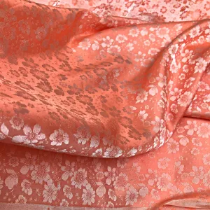 PURE MULBERRY SILK fabric by the yard - Light orange silk fabric - Floral silk - Handmade fabric – Dress making – Silk for sewing - Gift for women