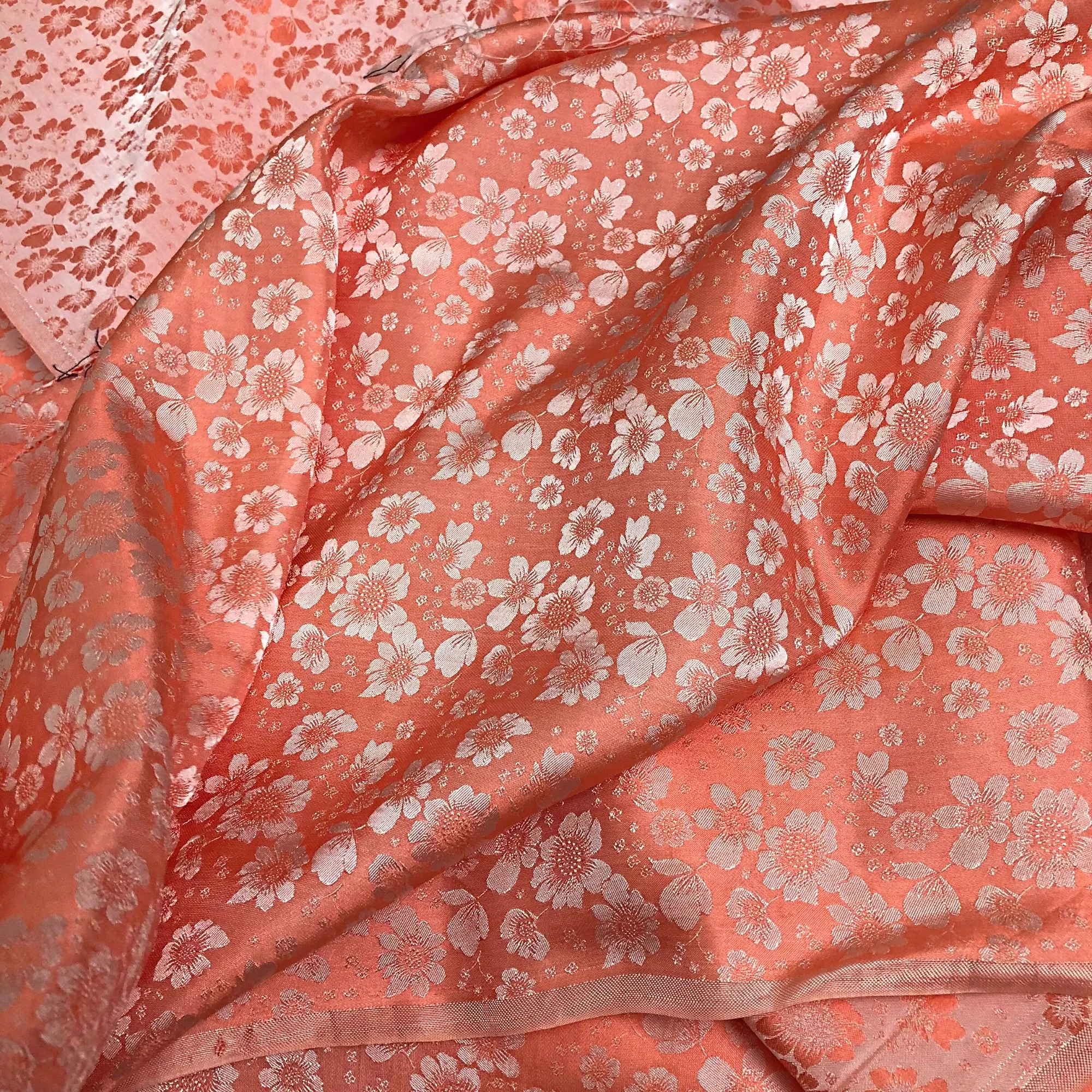 PURE MULBERRY SILK fabric by the yard - Light orange silk fabric - Floral silk - Handmade fabric – Dress making – Silk for sewing - Gift for women