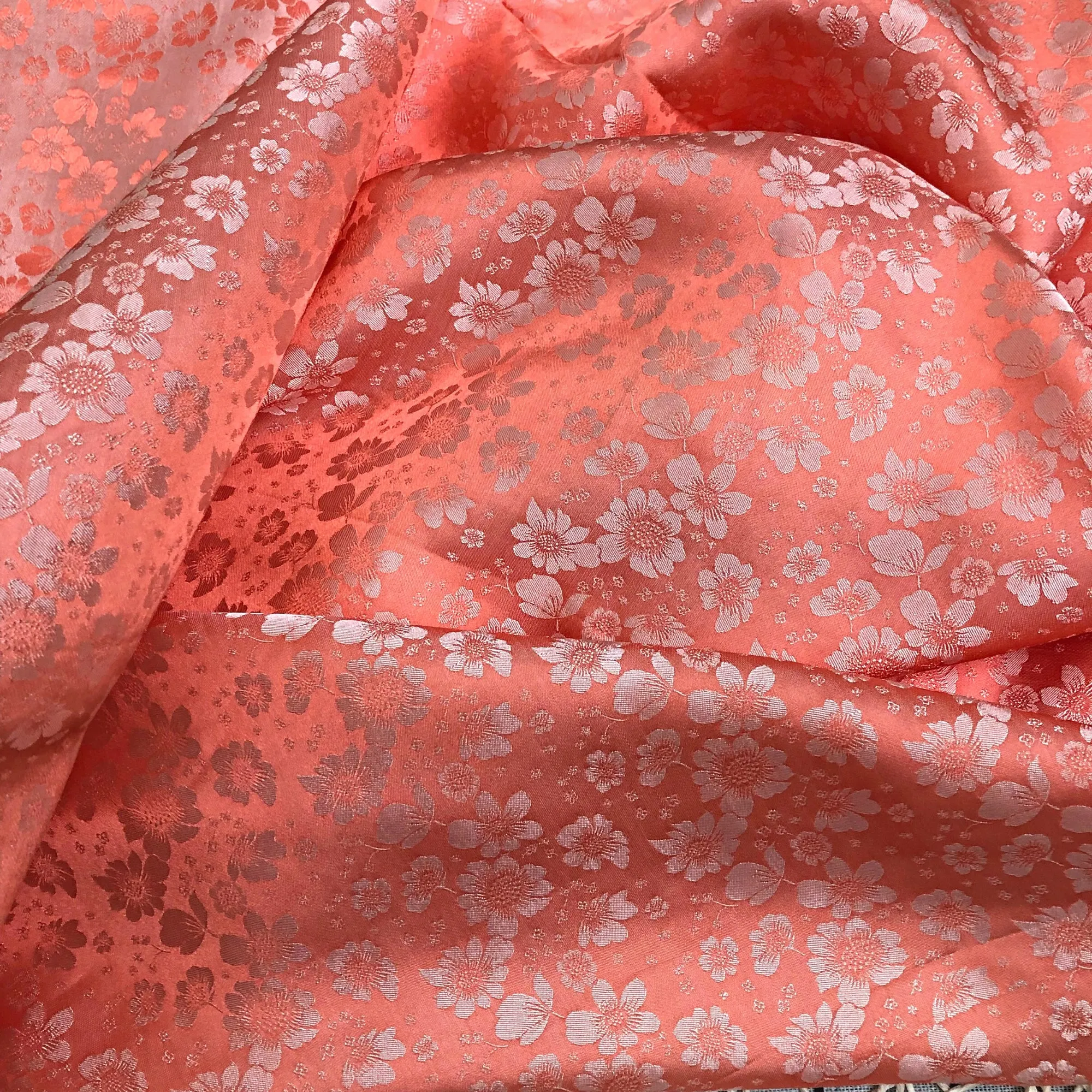 PURE MULBERRY SILK fabric by the yard - Light orange silk fabric - Floral silk - Handmade fabric – Dress making – Silk for sewing - Gift for women