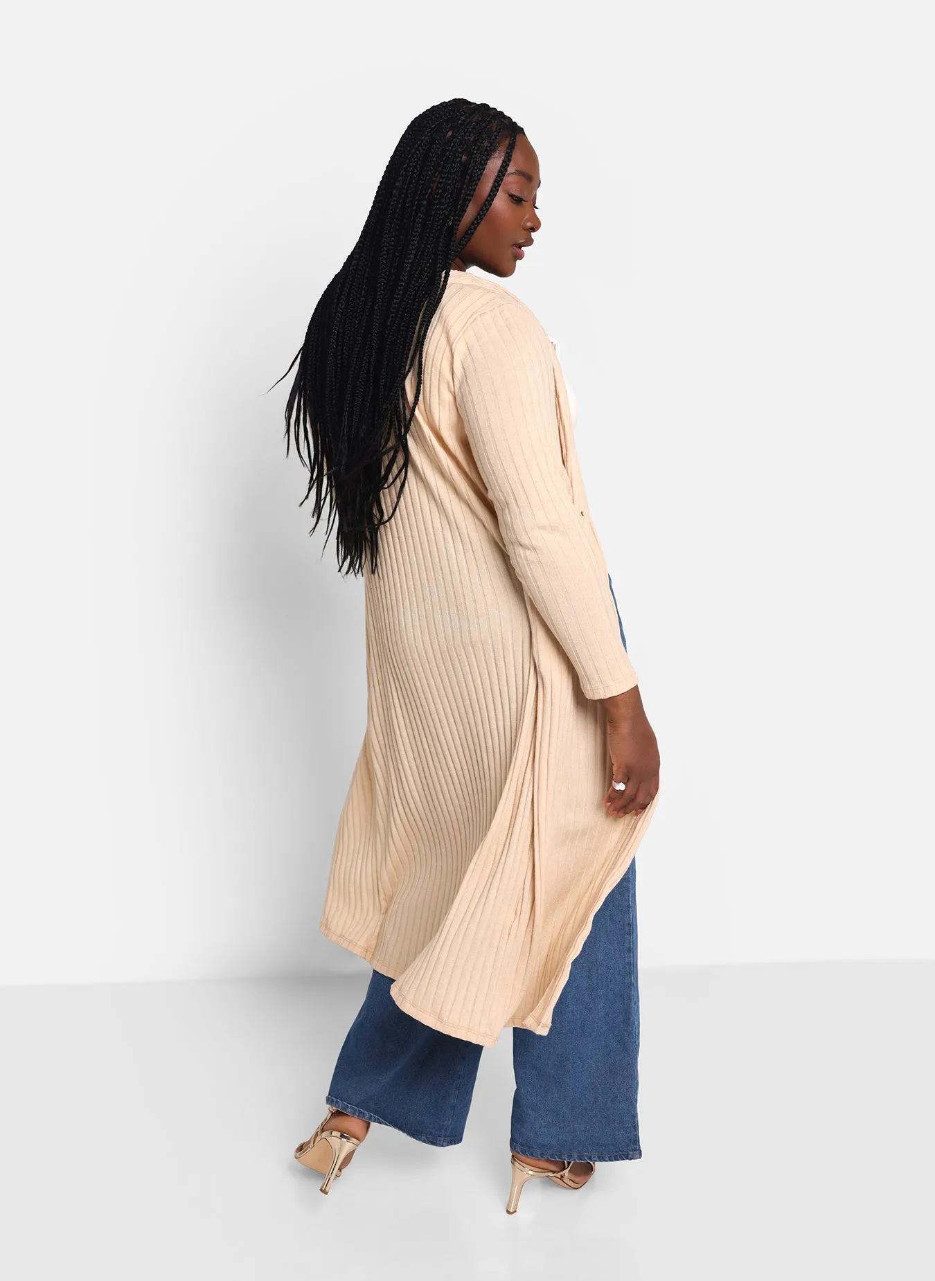 Rhonda Knit Ribbed Single Button Longline Duster - Ivory