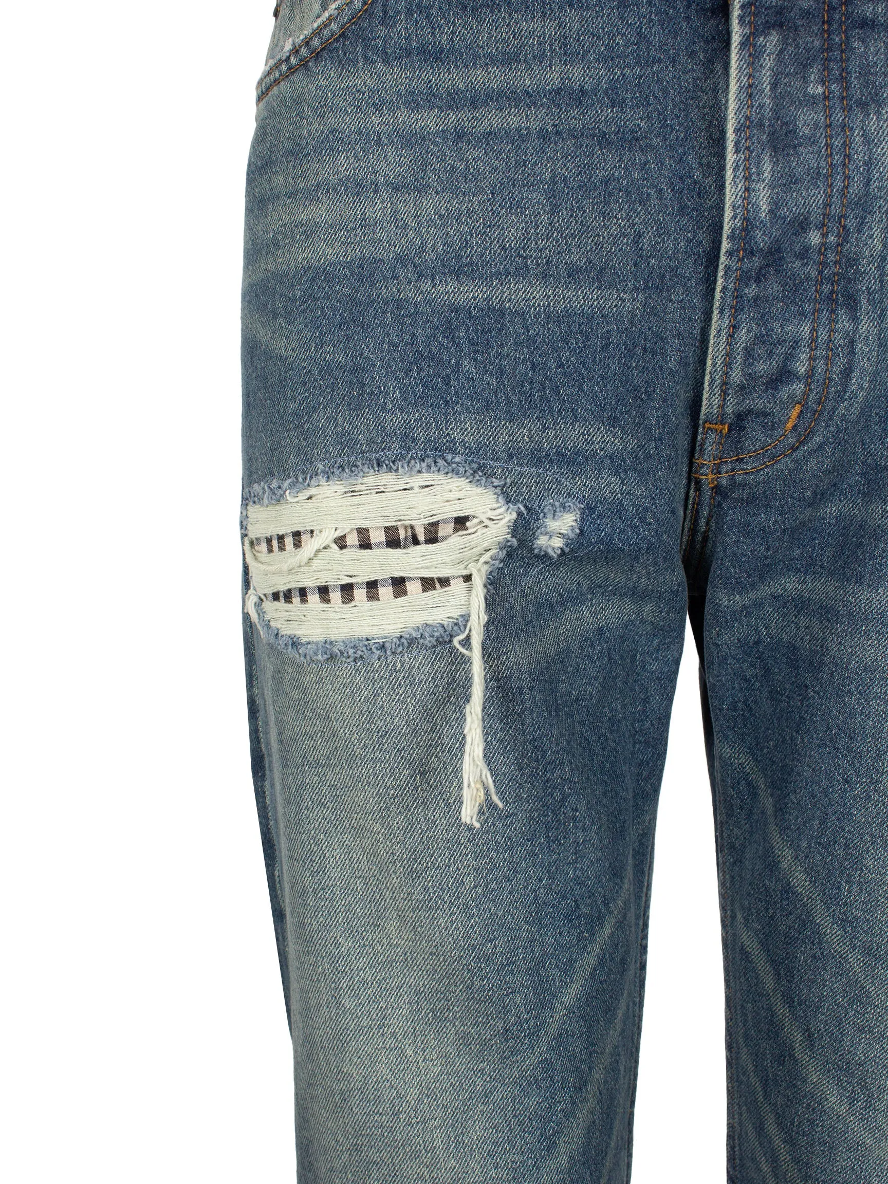 RHUDE BOXER DISTRESSED STRAIGHT-LEG JEANS