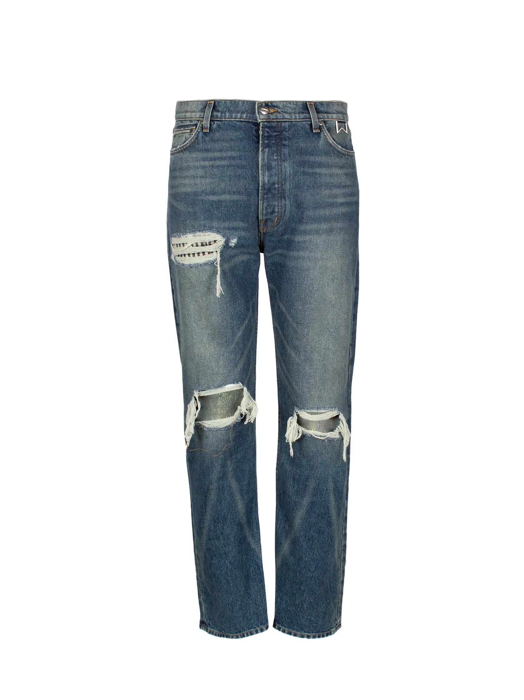 RHUDE BOXER DISTRESSED STRAIGHT-LEG JEANS