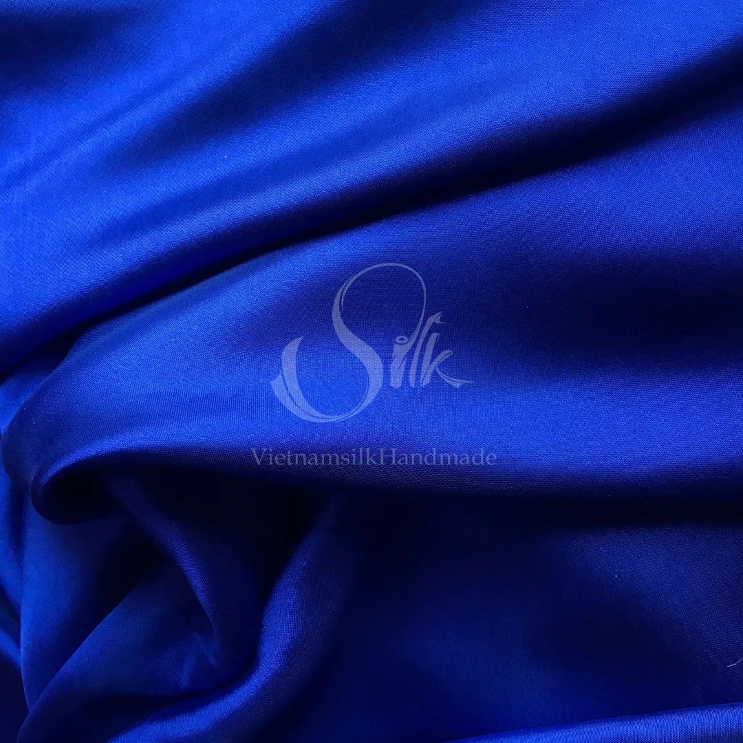 Royal Blue Silk fabric by the yard - Natural silk - Pure Mulberry Silk - Handmade in VietNam- Royal blue silk satin