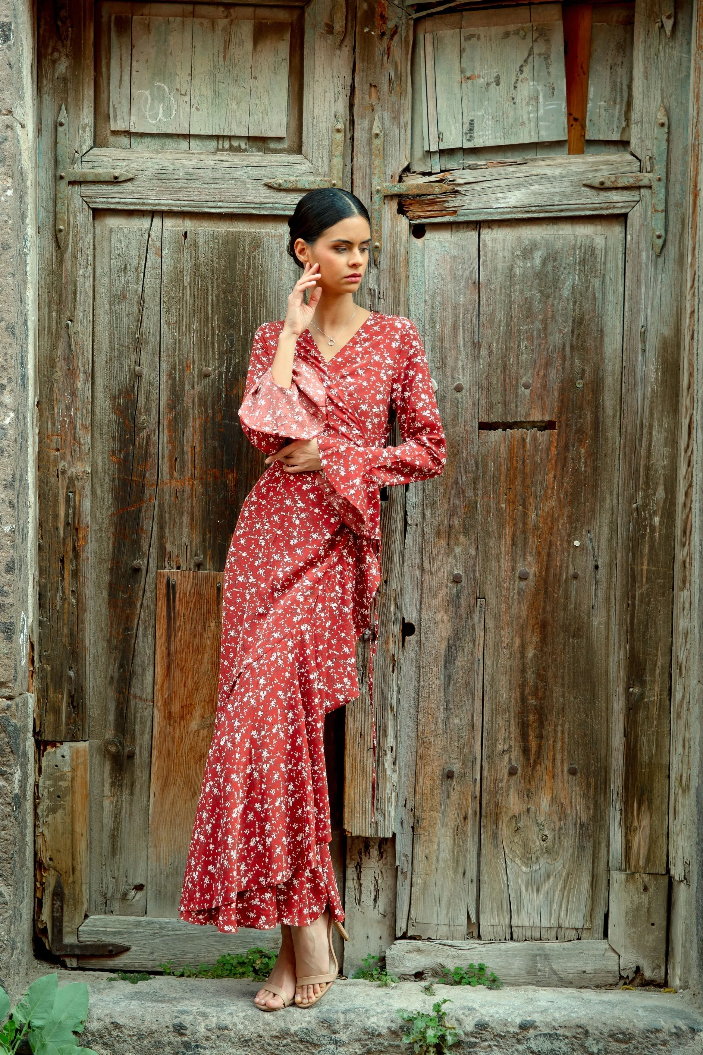 Ruffle Wrap Maxi Dress