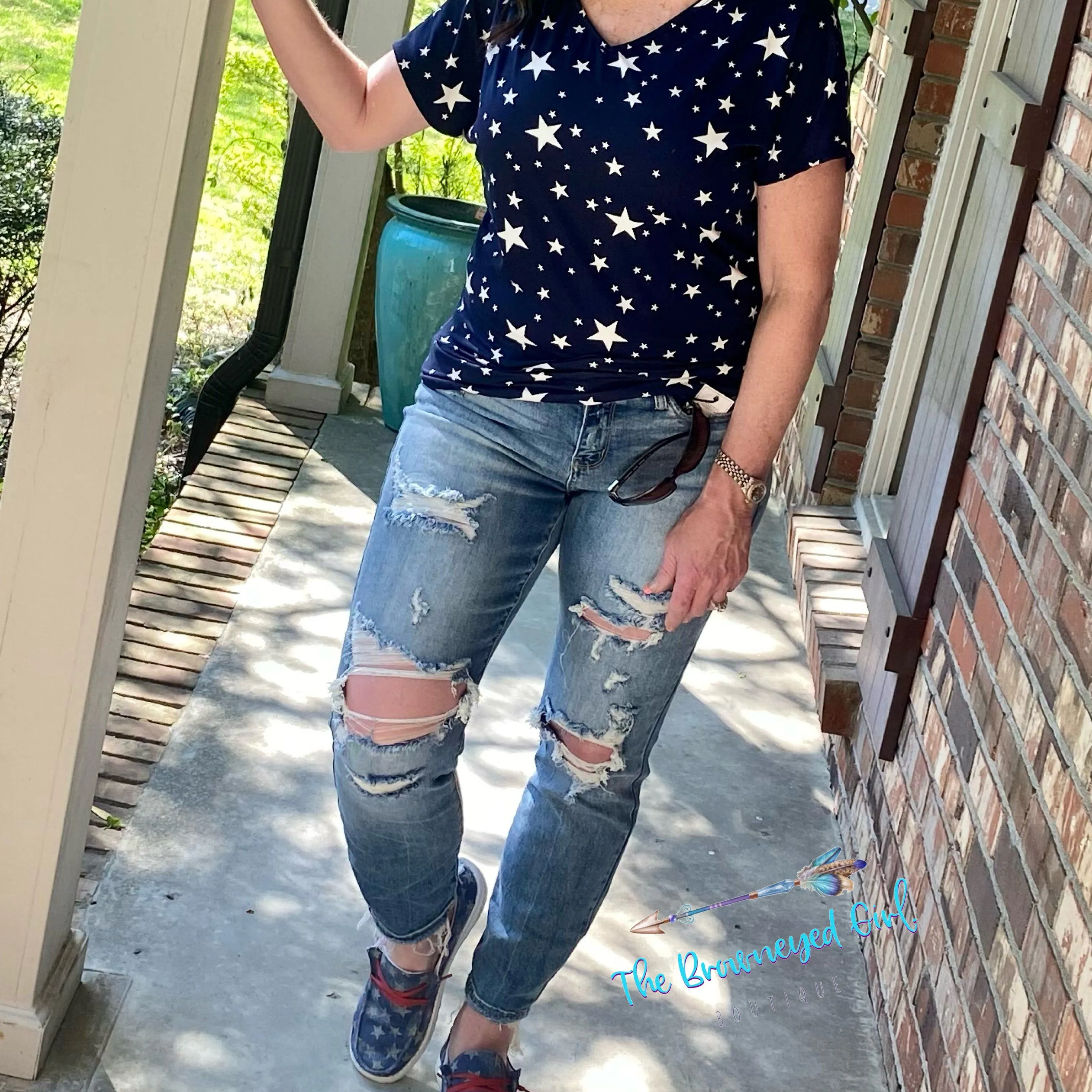 Sarah Judy Blue Distressed Boyfriend Jeans