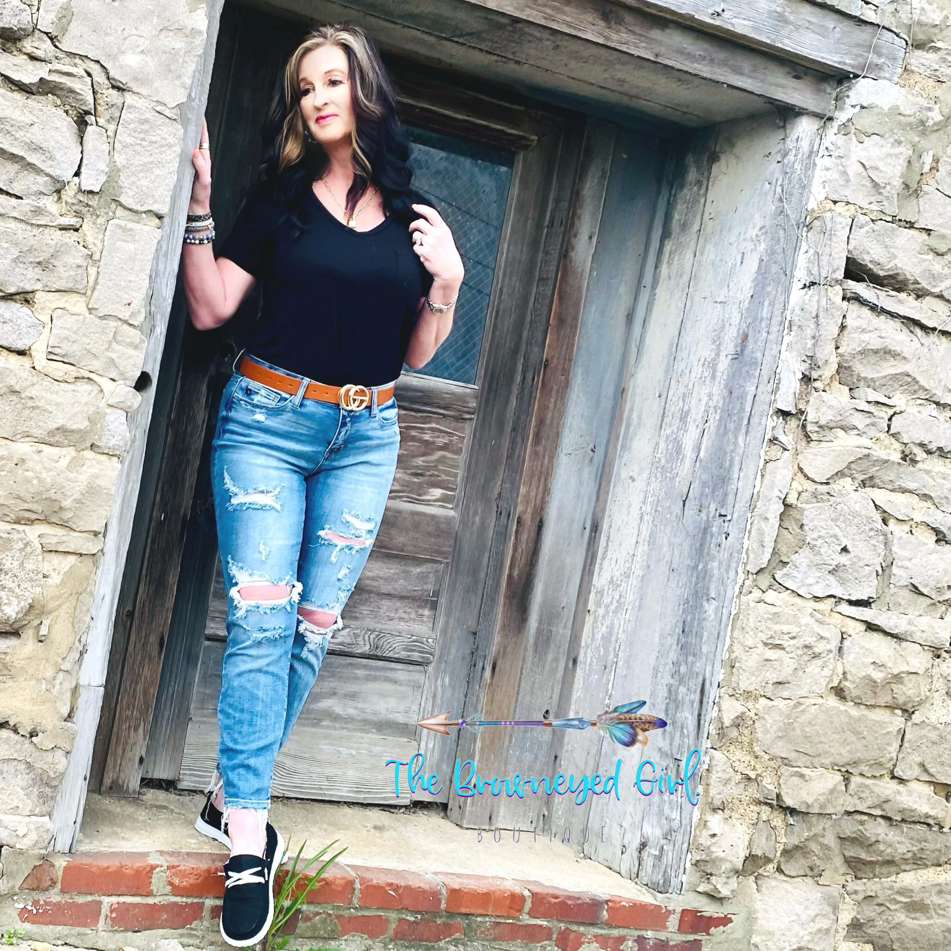 Sarah Judy Blue Distressed Boyfriend Jeans