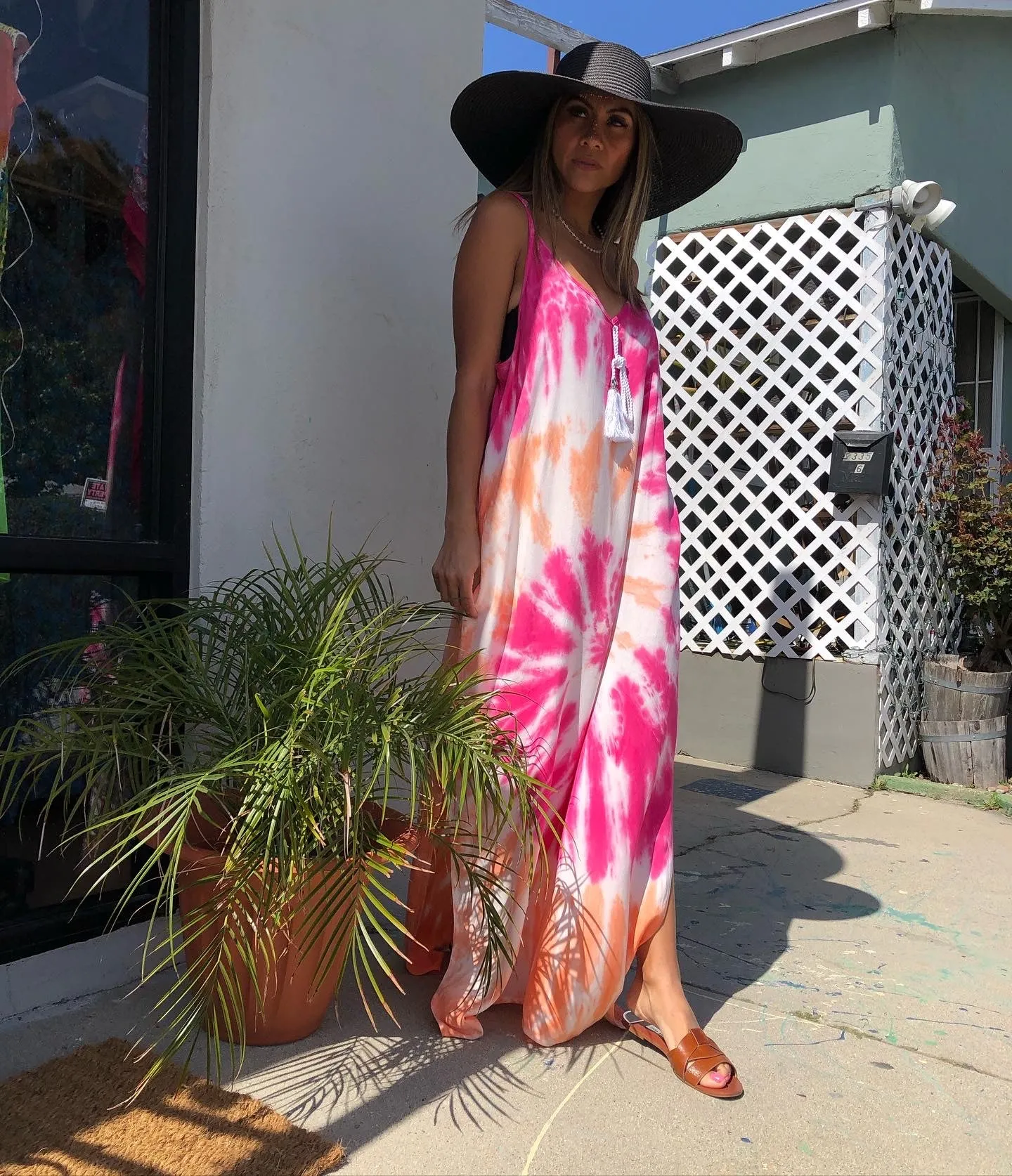 Tie-Dye Long Maxi Dress with Pockets