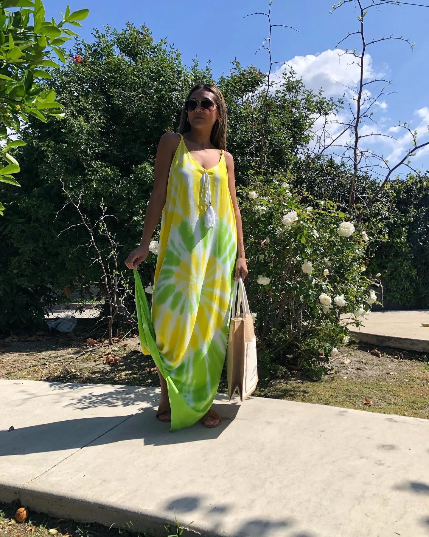 Tie-Dye Long Maxi Dress with Pockets