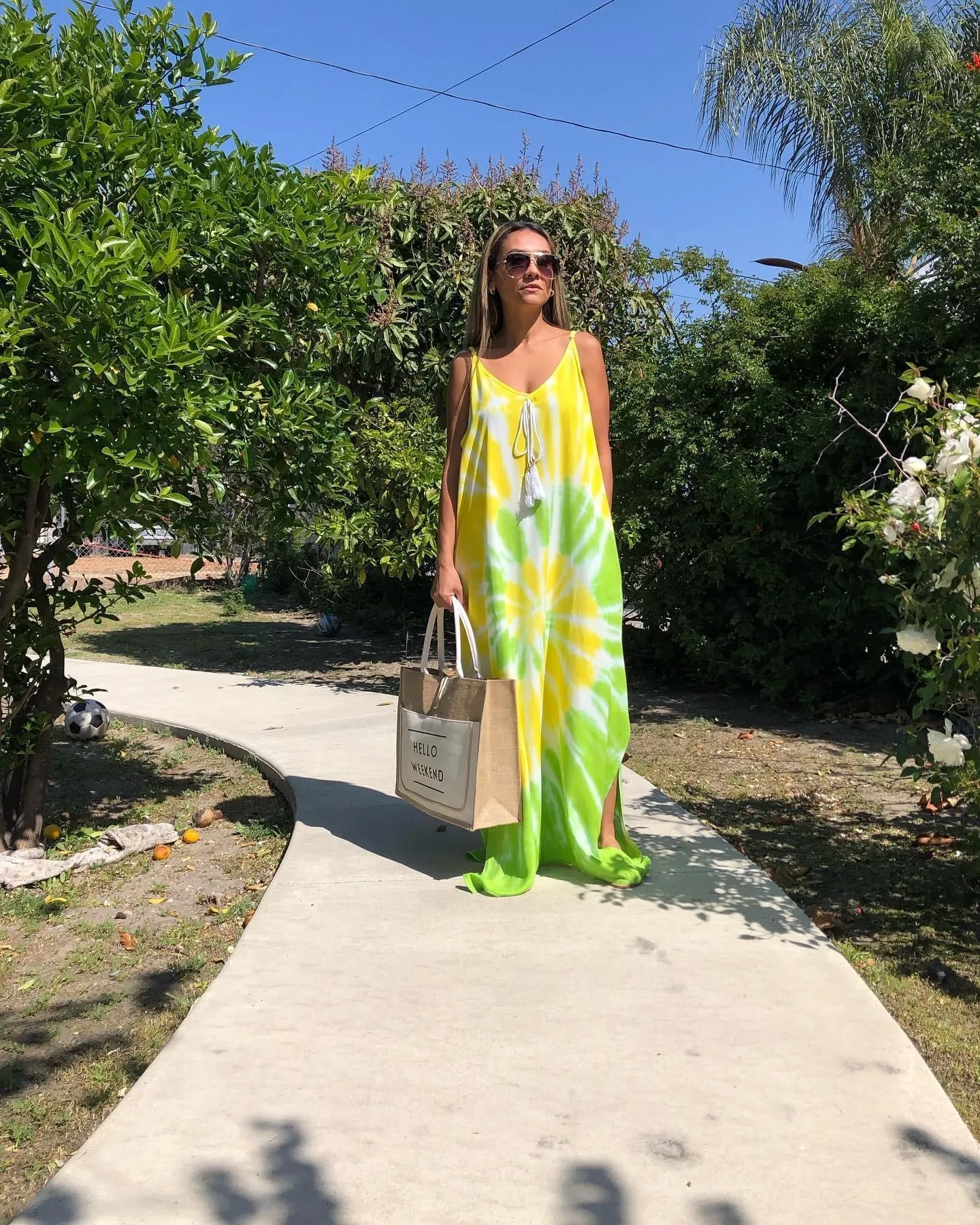 Tie-Dye Long Maxi Dress with Pockets