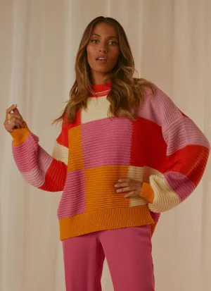 Tulum Nights Knit Jumper - Pink Patchwork