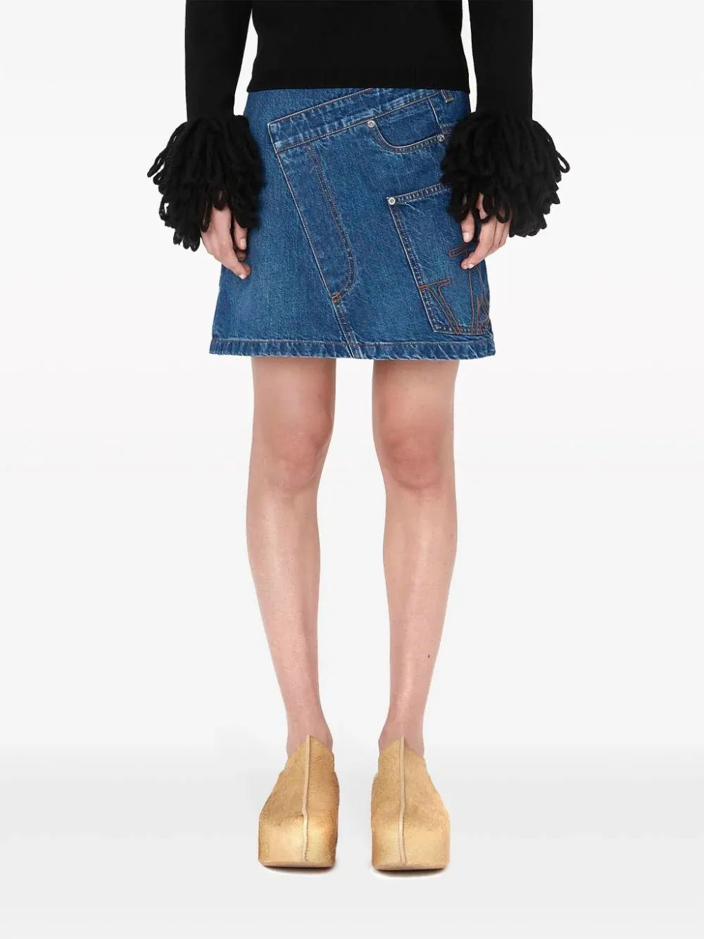 Twisted denim miniskirt