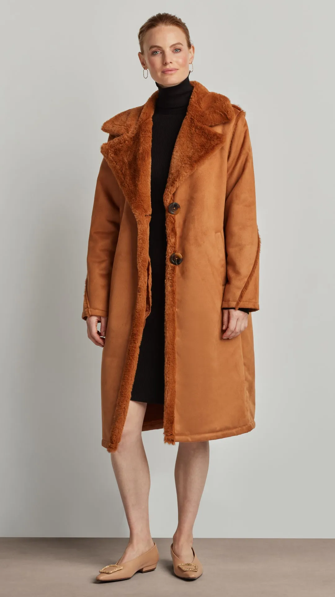 TWO-BUTTON LUXE SHEARLING COAT