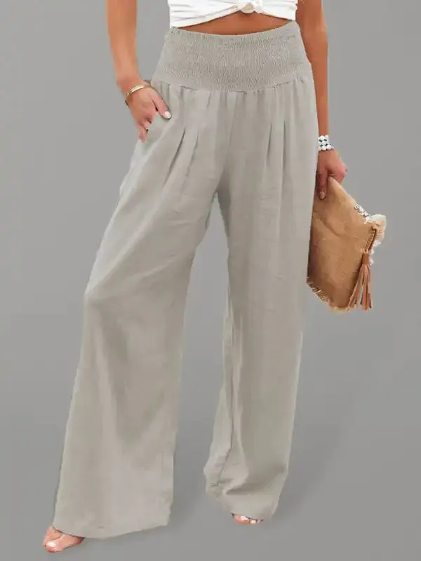 Women’s casual wide-leg slub cotton loose trousers