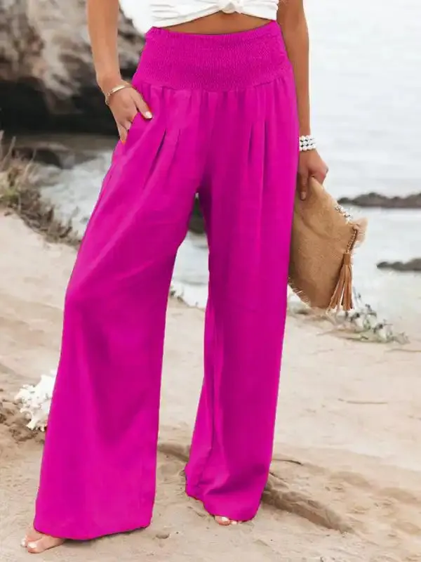 Women’s casual wide-leg slub cotton loose trousers