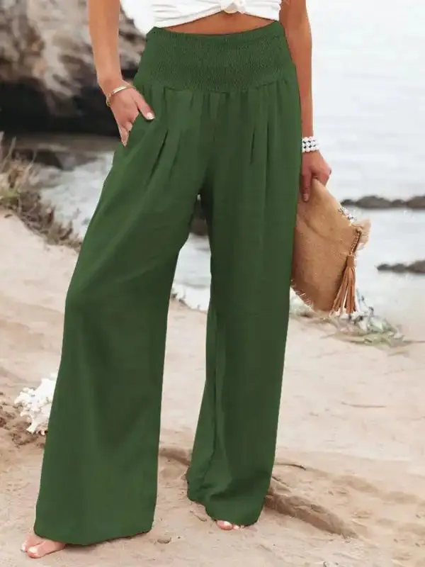 Women’s casual wide-leg slub cotton loose trousers