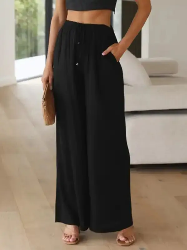 Women’s Solid Color Casual Loose Wide Leg Trousers