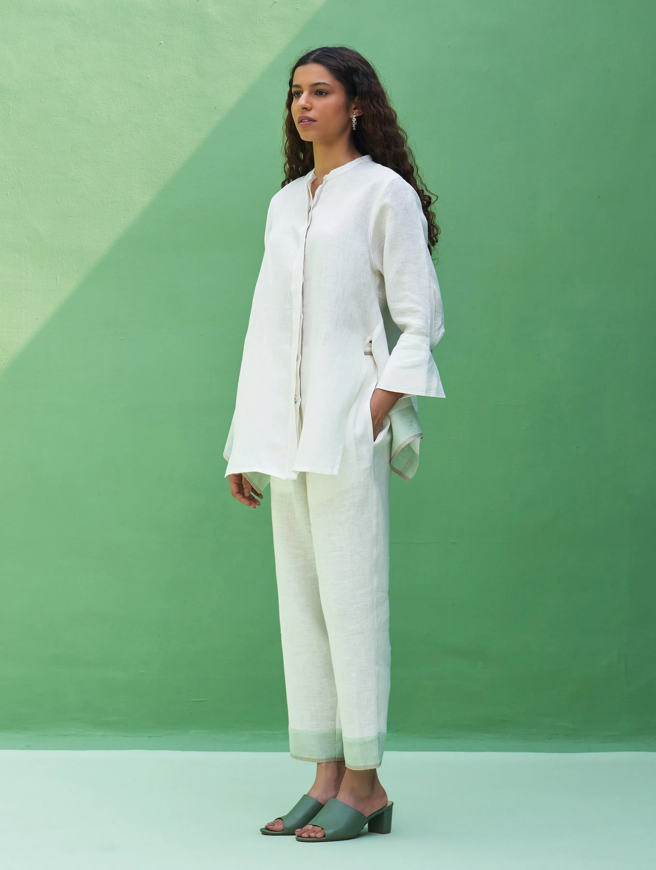 Yoshi Border Linen Co-ord Set - Ivory